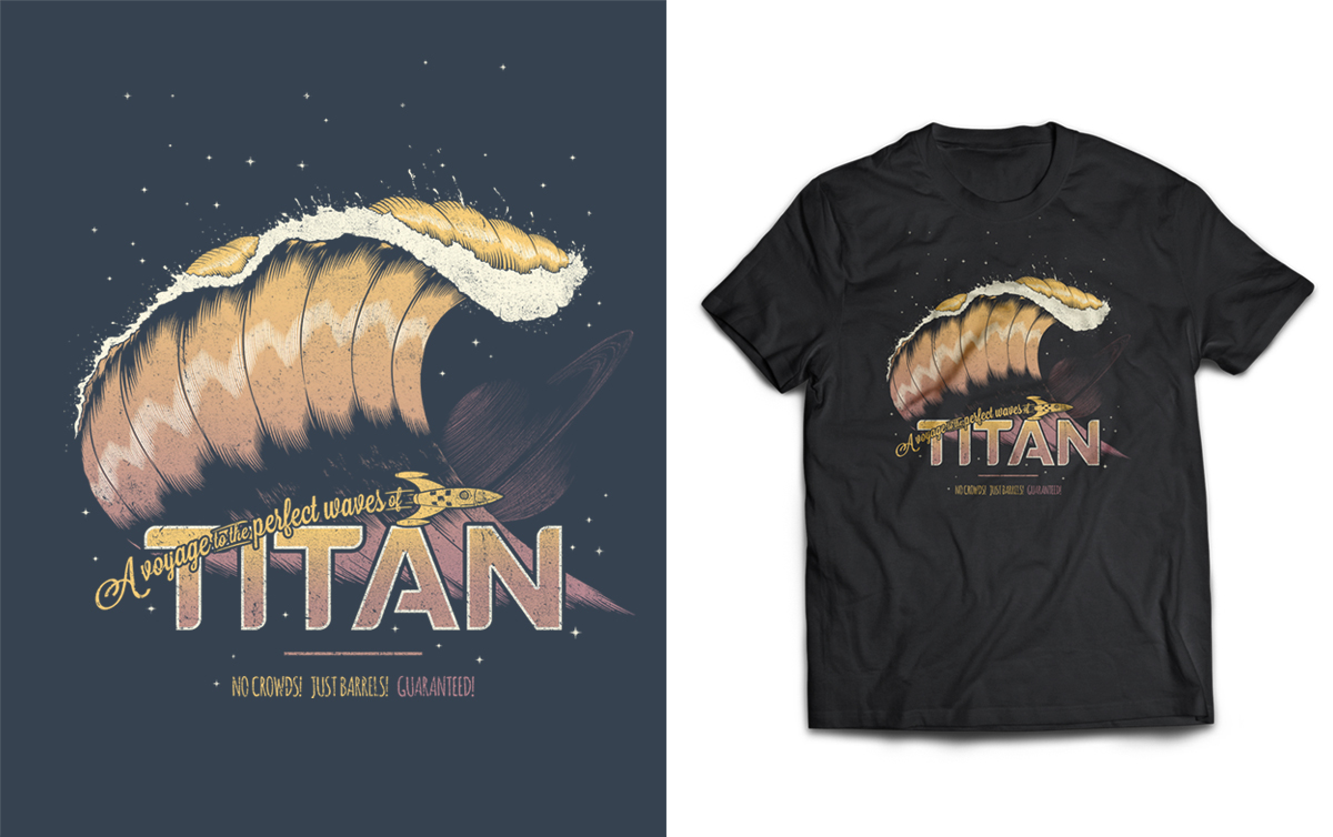 Surfing Titan Threadless T-Shirt Illustration Mockup