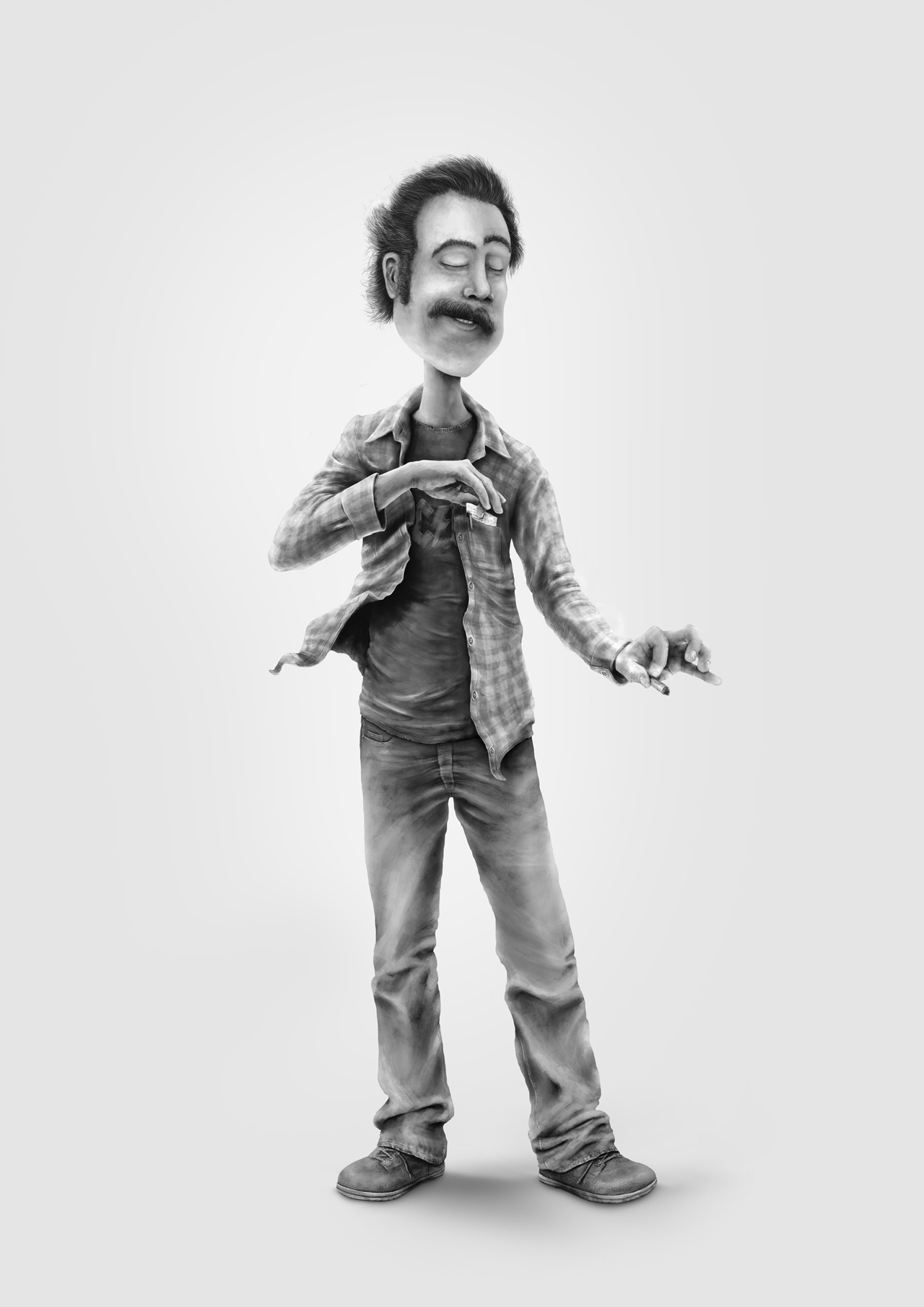 My Name Is Earl Jason Lee Illustration full grayscale character design