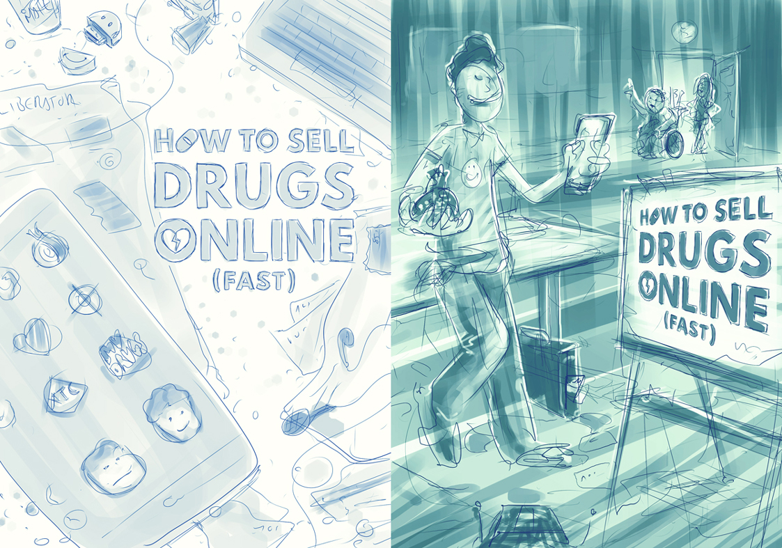 How To Sell Drugs Online (Fast) – Netflix series cover illustration scribbles